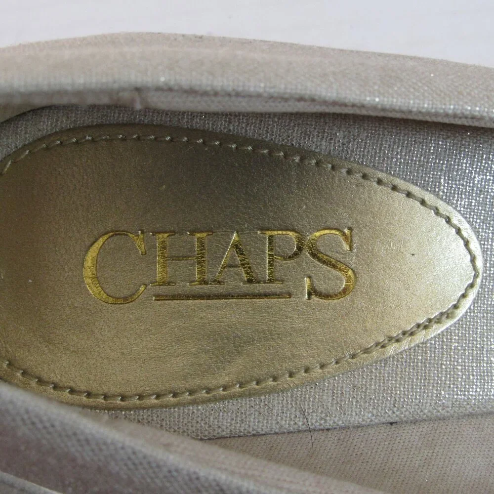 Chaps Metallic Gold Peep Toe Slip On Wedge Espadrilles Dakoda Sandals Size 6B
